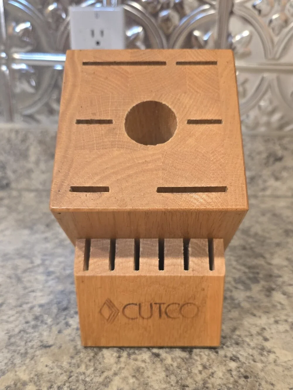 CUTCO Oak Wooden Knife Block 13 Slot Solid Honey Oak - Made in USA